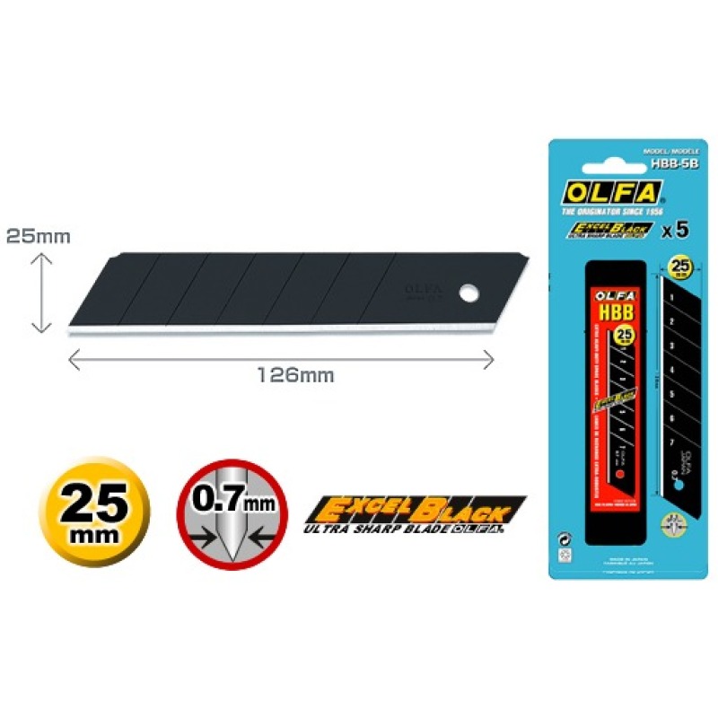 Olfa® afbreekmes HBB, 25 mm, ultra scherp (5)